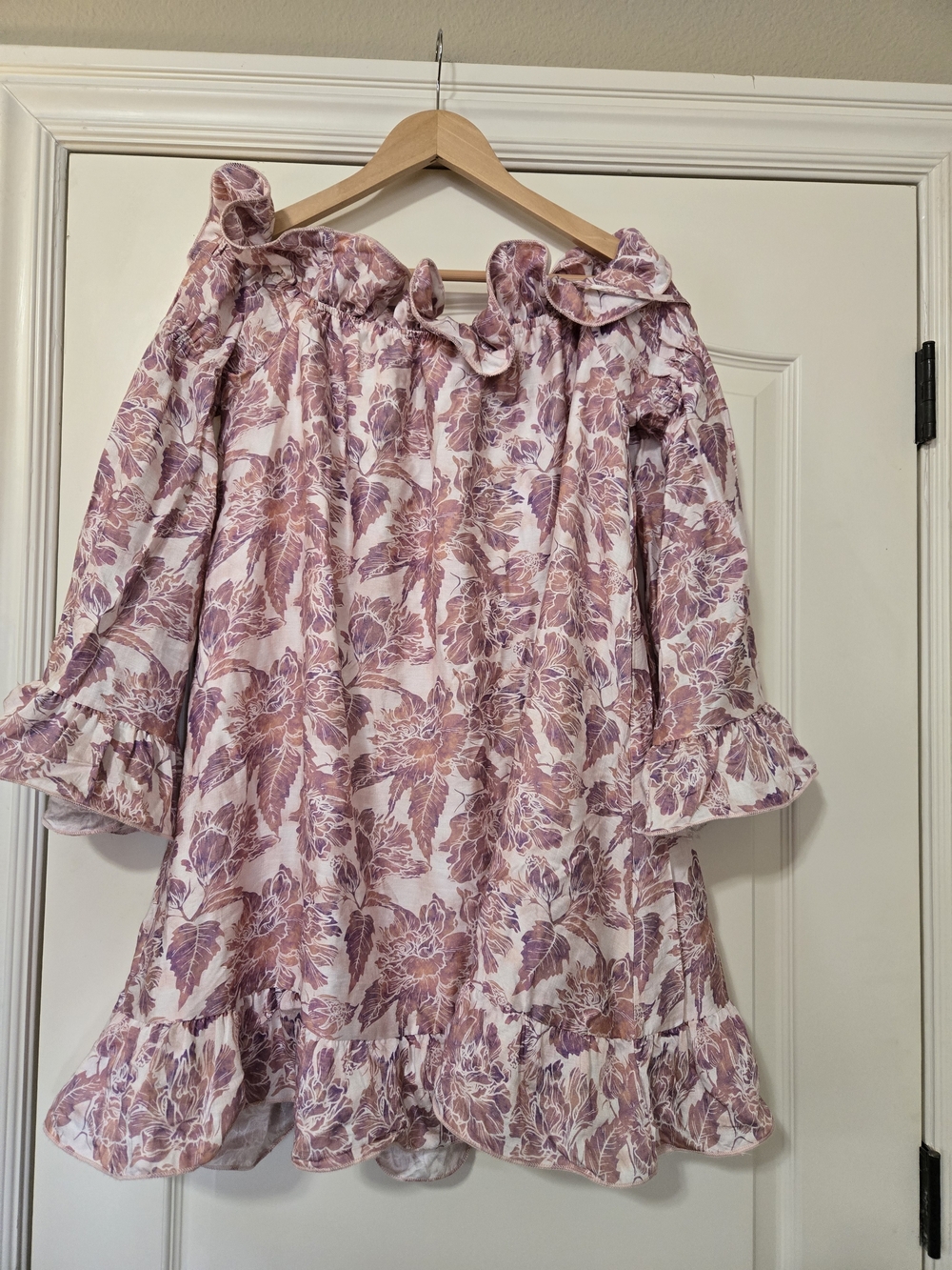 Cavenders Women's Pink Floral Off-Shoulder Ruffle Tunic Flowey Feminine